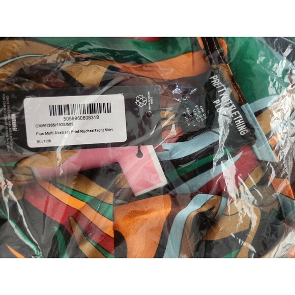 NWT-Pretty Little Thing Multi Abstract Print Ruched Front Skirt-Plus Size US 22 - Picture 8 of 10